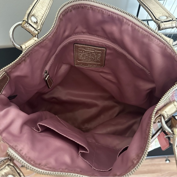 Coach Plaid Pastel Signature Tote with Gold Handles - Picture 4 of 8
